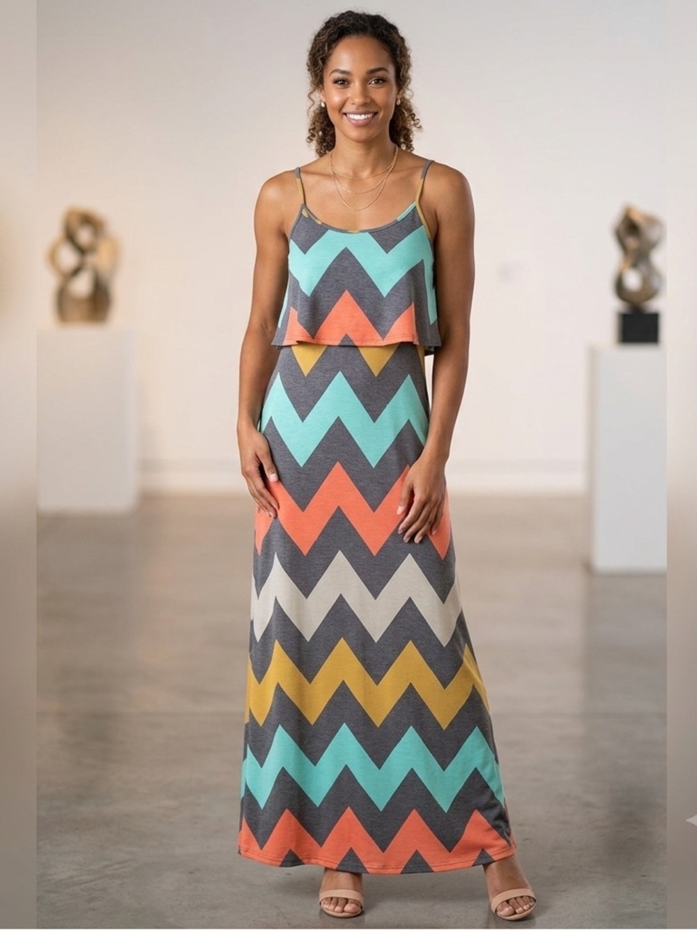 Auditions Maxi Dress Chevron Women’s Size Small. Style A1040255.
